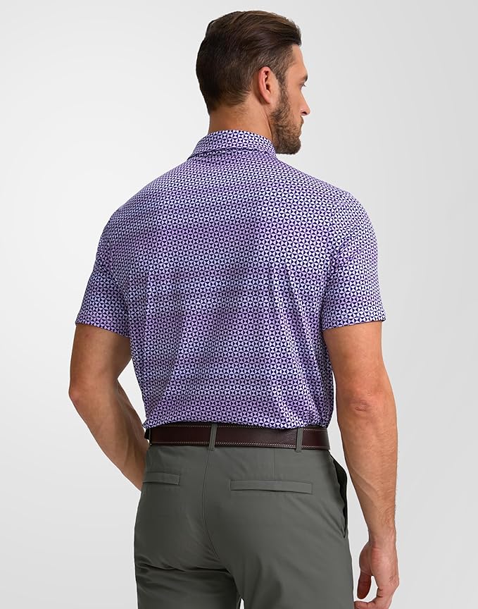 Obla Mens Golf Polo Shirts Short Sleeve Dry Fit Performance Moisture Wicking Casual Print Collared Golf Shirts for Men
