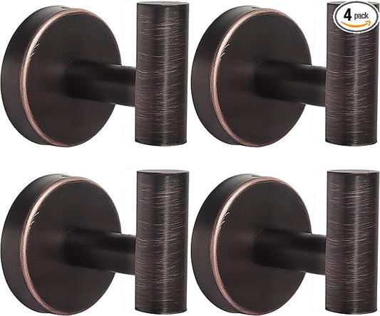 Bathroom Robe Towel Hooks Coat Wall Hook Stainless Steel Heavy Duty Door Hanger Clothes Cabinet Closet Sponges Hook for Bathroom Bedroom Kitchen Hotel Pool 4 Packs (Oil Rubbed Bronze)