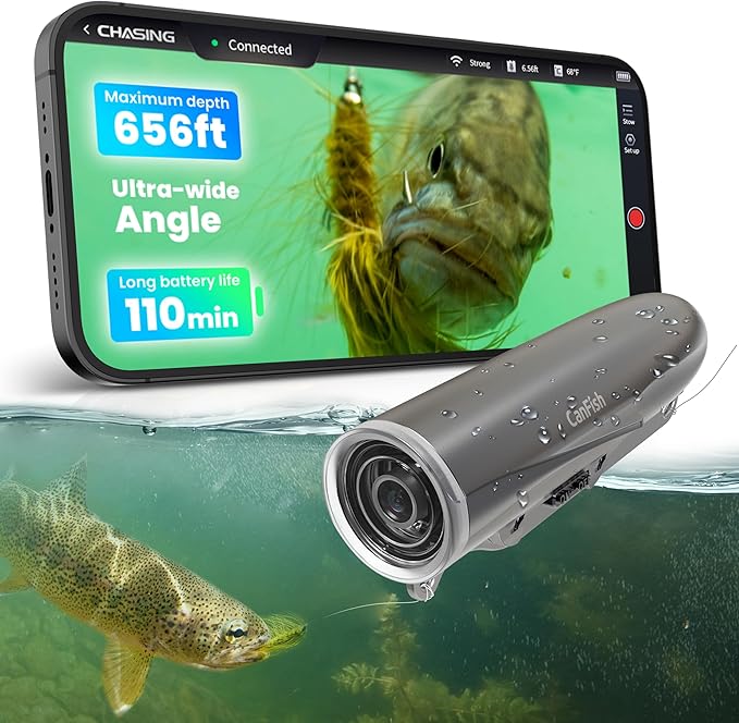 CanFish Fishing CamX Fishing Finders Camera,Lure Action Camera HD 1080P &136°Ultra-Wide-Angle,656FT ROV Waterproof/Motion Sensing/Segmented Intelligent Recording/Wireless Charge/App Compatible (Grey)