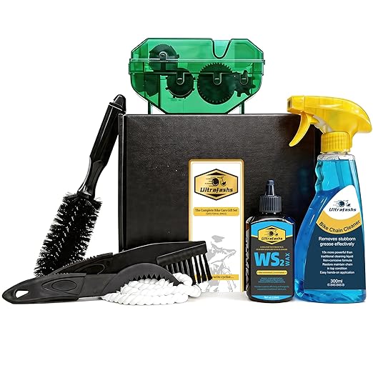 Bike Chain Lubricant and Cleaner Set - WS2 Wax Coating, Degreaser 10oz, Lubricant 4oz with Scrubber Brush Tool - Complete Bike Chain Care Set