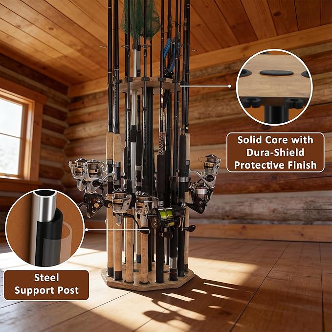 Rush Creek Creations | Rod Holder for 16 Fishing Poles, Garage Organization and Storage, for Reels, Gear, Accessories, Tackle Box