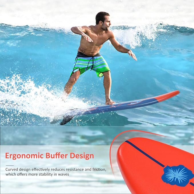 KOTEK 6' Surfboard, Surfing Board with 3 Removable Fins, Safety Leash, EPS Core & EPE Deck, Lightweight Surf Board for Teenagers, Adults, Beginners