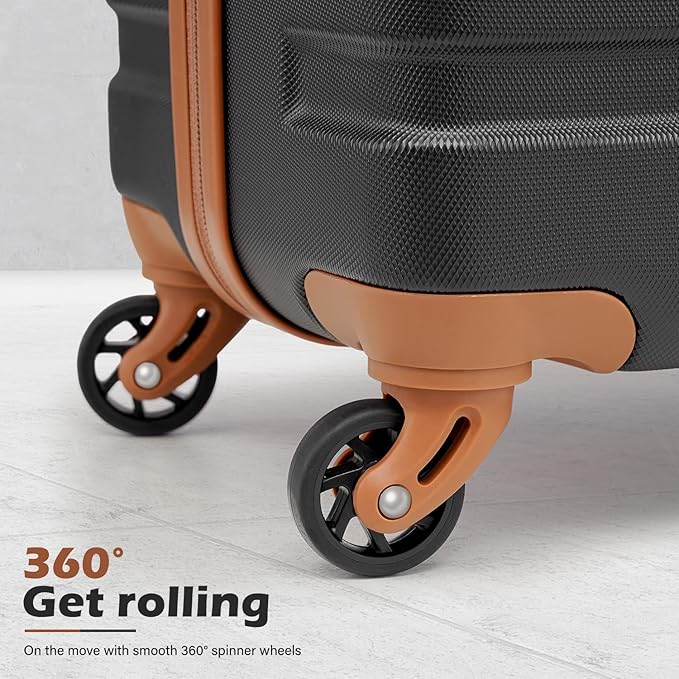Coolife Luggage Suitcase Spinner Hardshell Lightweight TSA Lock (apricot black,16/20/24/28)