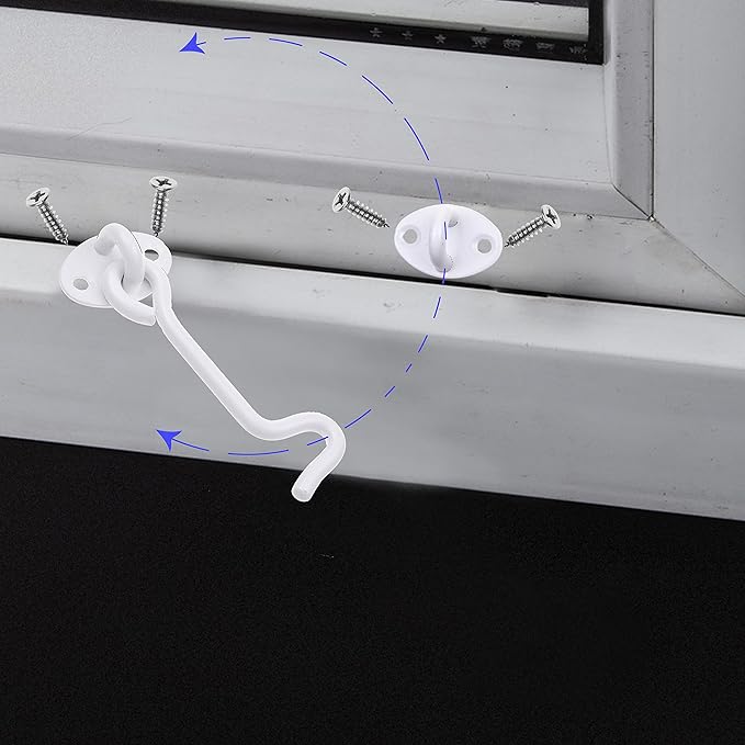 Eco-Fused 4-inch Heavy Duty Hook and Eye Latch - 1x Barn Door Lock (White), 4X Mounting Screws - Powder Coated Stainless Steel Hooks for Door, Windows, Sheds, Fences, Gates, Closets, Cabinets