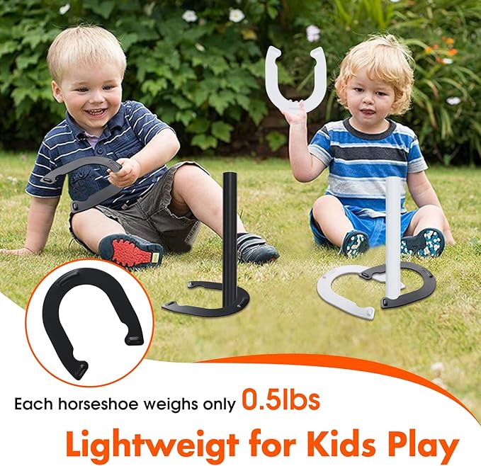 Horseshoes Outside Game for Children, Steel Horse Shoes Game Kit Outdoor Games for Kids Teens Family Portable for Backyard Yard Lawn Camping Beach Party