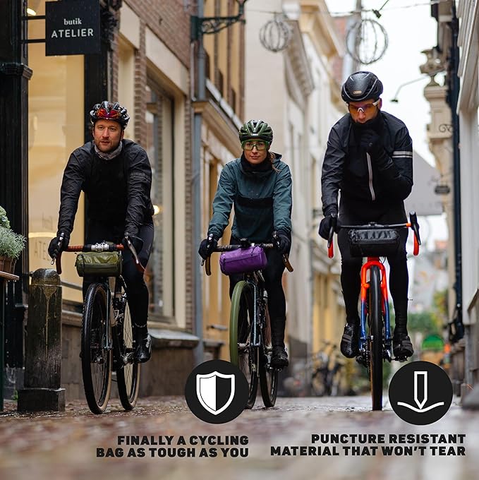 Lumiere & Co. Bike Handlebar Bag - Durable, Multiple-Size Options and Multi-Color Options -Dual Elastic Straps, Clips & Hook & Loop Attachments (Black, Large)