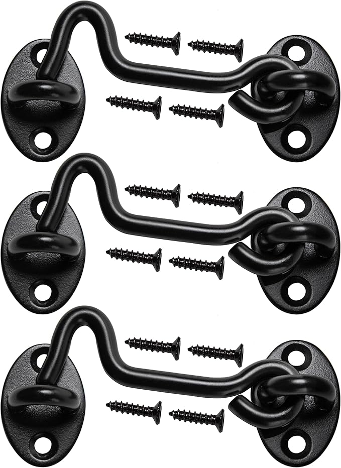4" Barn Door Latch Door Lock Hardware, Sliding Door Lock Eye Hook Latch with Screws, Rust-Resistant Metal Gate Latch, Privacy Hooks Latch for Inside Door, Wooden Fence, Garage Door(3 Pack)