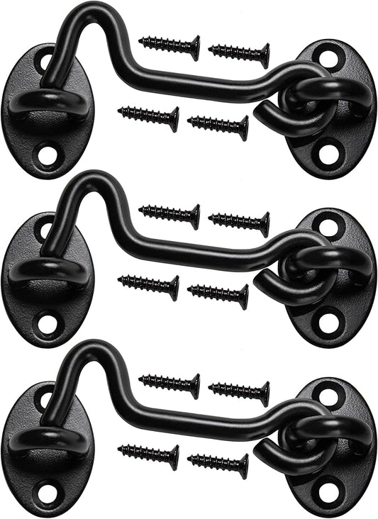 4" Barn Door Latch Door Lock Hardware, Sliding Door Lock Eye Hook Latch with Screws, Rust-Resistant Metal Gate Latch, Privacy Hooks Latch for Inside Door, Wooden Fence, Garage Door(3 Pack)