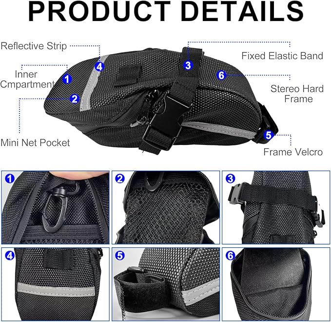 Bicycle Seat Bag Water Proof with Bike Tool Kit, Bike Repair Kit with Bike Tire Pump Bicycle Repair Bag Portable Wrenches Glueless Tire Patchs 15 in 1
