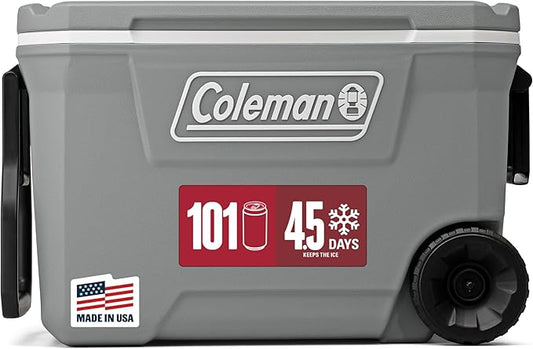 Coleman Classic Series 車輪付き保冷機能付きポータブルクーラー、最大5日間保冷、漏れ防止、62クォート
