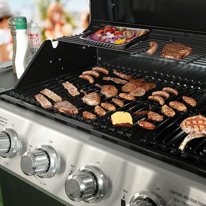 Grill Boss 4 Burner Propane Gas BBQ, Portable w/ Lid, Wheels & Side Shelves, Black - Grilling Accessories and Equipment for Camping, Tailgating, Outdoor Barbecue and Cooking