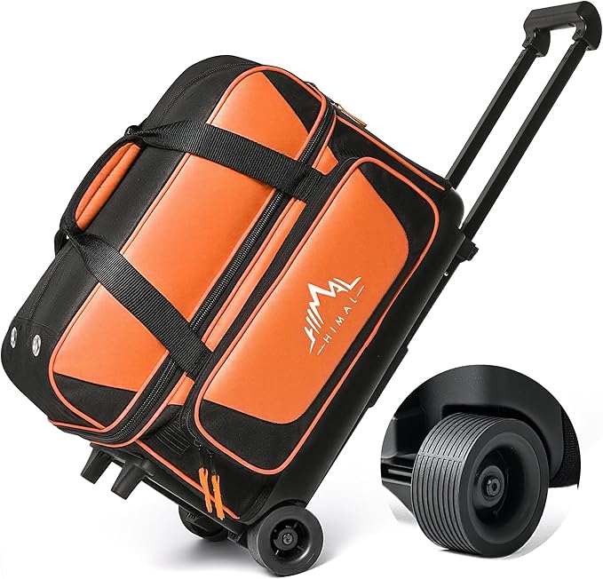 GoHimal ダブルローラー 2ボール ボーリングバッグ シューズ用セパレートコンパートメント付き (USメンズサイズ15まで対応)、特大アクセサリーポケット、格納式ハンドル - 40インチまで延長可能