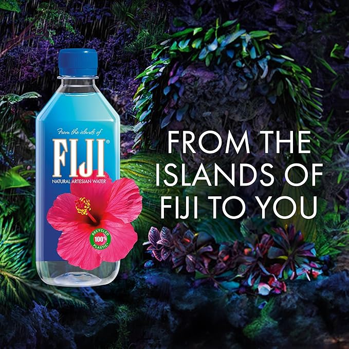 FIJI Natural Artesian Bottled Water 500 mL / 16.9 Fl Ounce (Pack of 6) - 100% Recycled Plastic
