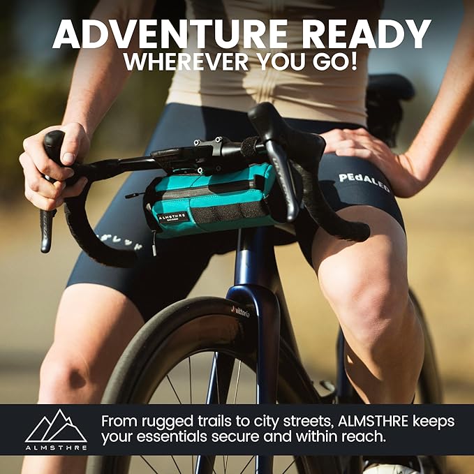 ALMSTHRE Compact Bar Bag – Sterling Aqua | Hard-Shell Bike Handlebar Bag with Waterproof Zipper & Adjustable Straps | Lightweight Bicycle Handlebar Bag, Compatible with Road, Gravel & MTB Bikes