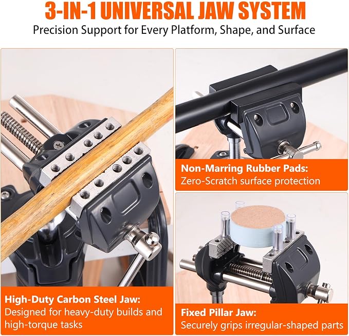 WarBull 360° Swivel Bench Gun Vise, No-Drill Mounting with Dual Table Clamp