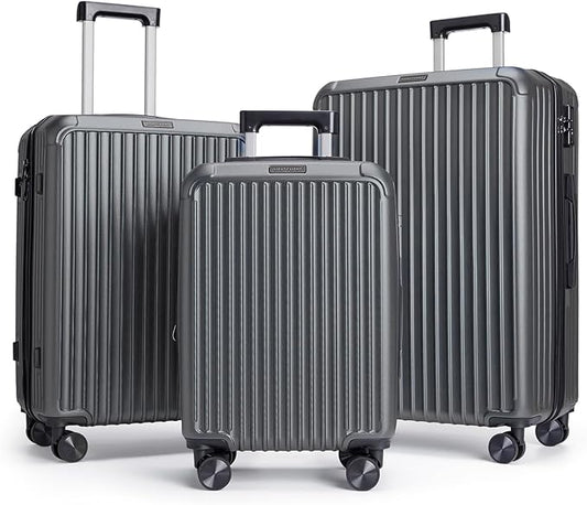 LIGHT FLIGHT Luggage Sets, Durable Hard Shell 3 Piece Set Suitcase with Spinner Wheels, Hardside Lightweight Luggage set with TSA Lock, Large Travel Luggage Set (20" 24" 28"), Glacier Gray