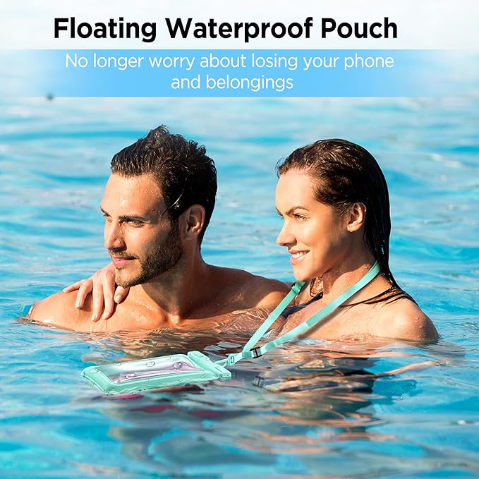 CACOE [Floatable] Floating Universal IPX8 Waterproof Phone case 2 Pack-Up to 7.0",Adjustable Lanyard Phone Pouch,Cellphone Dry Bags for Vacation Beach Pool Kayak Cruise Travel Essentials（Black+Green）