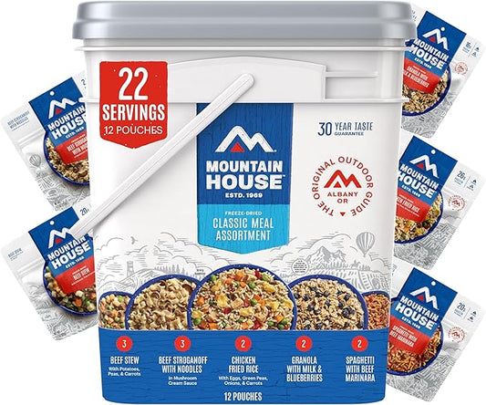 Mountain House Emergency Meal Assortment Kits, Freeze-Dried Survival Food Kit for Disaster Preparedness & Long-Term Storage, 30-Year Shelf Life