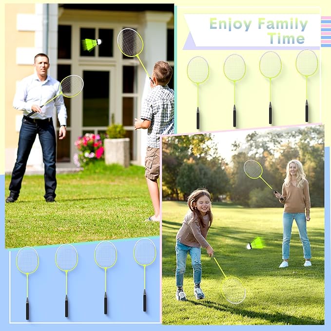 12 Pack Badminton Rackets Set Including Badminton Racquets, Nylon Shuttlecocks and Carry Bag for Outdoor Backyard Games Beginners