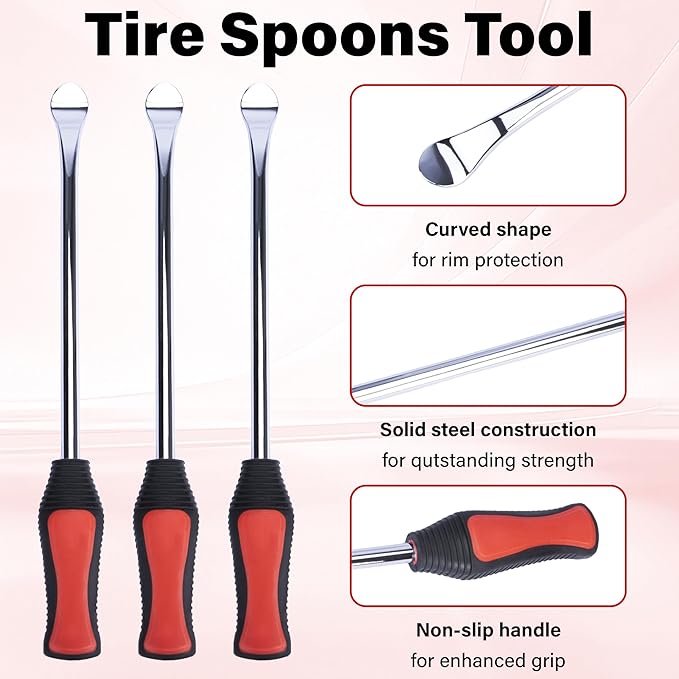 ecocstm 12.2 Inch Tire Spoons, Dirt Bike Tire Changing Tools, Tire Changing Kit, Tire Removal Tool, with Rim Protector, Valve Tool, Valve Cores and Caps, for Motorcycle/Lawn Mower/Tractor/Bicycle