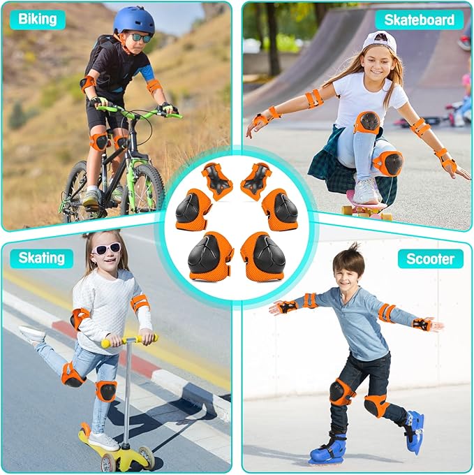 Wemfg Kids Protective Gear Set Knee Pads for Kids 3-14 Years Toddler Knee and Elbow Pads with Wrist Guards 3 in 1 for Skating Cycling Bike Rollerblading Scooter