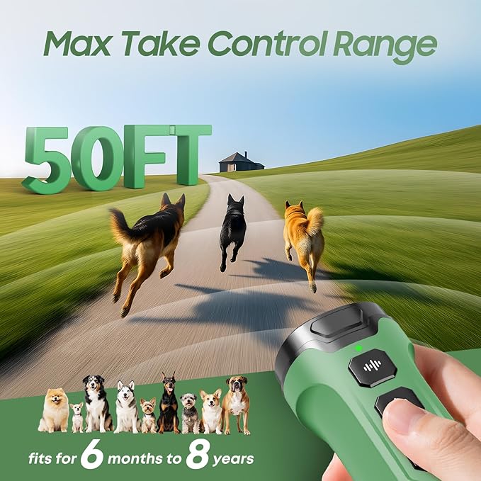 Dog Bark Deterrent Devices - Humane & Effective Training Dog, Stop No More Barking with 3X Ultrasonic Emitters (Green)