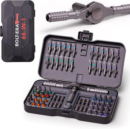 66 in 1 Magnetic Screwdriver Set, Magnetic Ratchet Screwdriver Set with Multi-Bit Ratcheting Handle & Bit Magnetizer, Compact Repair Tool Kit with Storage Case for Furniture, Computer, Bicycle and DIY