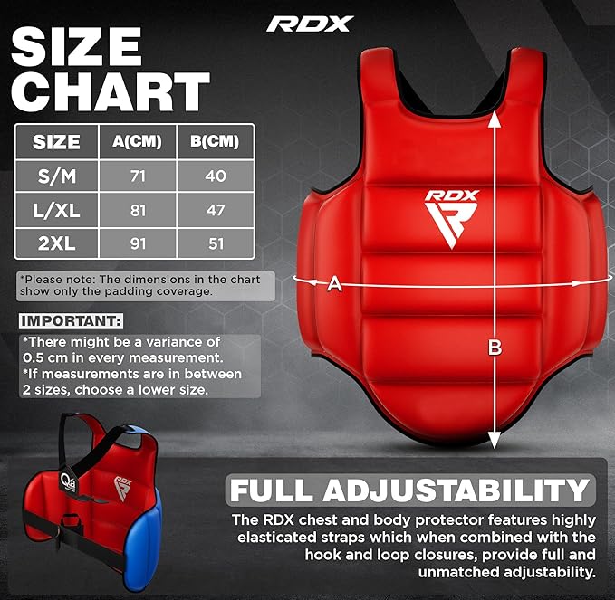 RDX Boxing Body Protector Reversible, Kickboxing MMA Muay Thai Chest Guard, Sparring Training Heavy Punching, Adjustable Shield, Martial Arts Upper Belly Protection Pad, Taekwondo TKD Vest