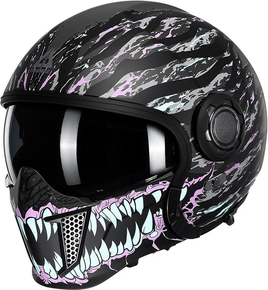TRIANGLE Convertible Full Face Motorcycle Helmet DOT Approved for Men Women, Multi-Configuration 3/4 Open Face Street Bike Helmet with Internal Tinted Sunshield, Includes Storage Bag