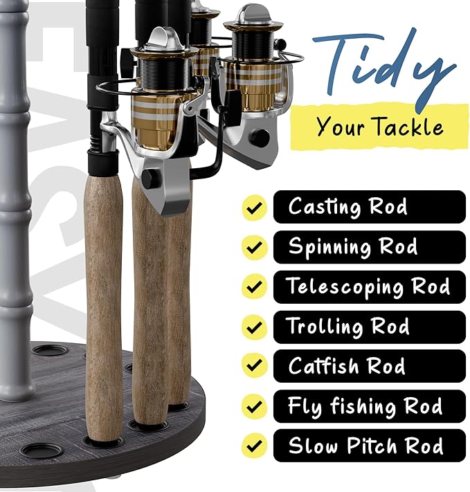 Rush Creek Creations | Rod Holder for 16 Fishing Poles, Garage Organization and Storage, for Reels, Gear, Accessories, Tackle Box