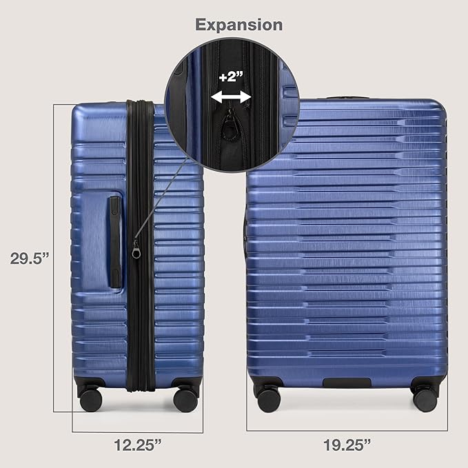 U.S. Traveler Boren Expandable Hardside Rugged Travel Luggage with 8 Spinner Wheels, Navy, 3-Piece Set