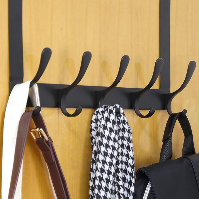 WEBI Over The Door Hook 5 Coat Hooks,Over The Door Towel Rack,Door Hanger Over Door Coat Rack for Hanging Clothes,Towels,Behind Back of Bathroom,Bronze