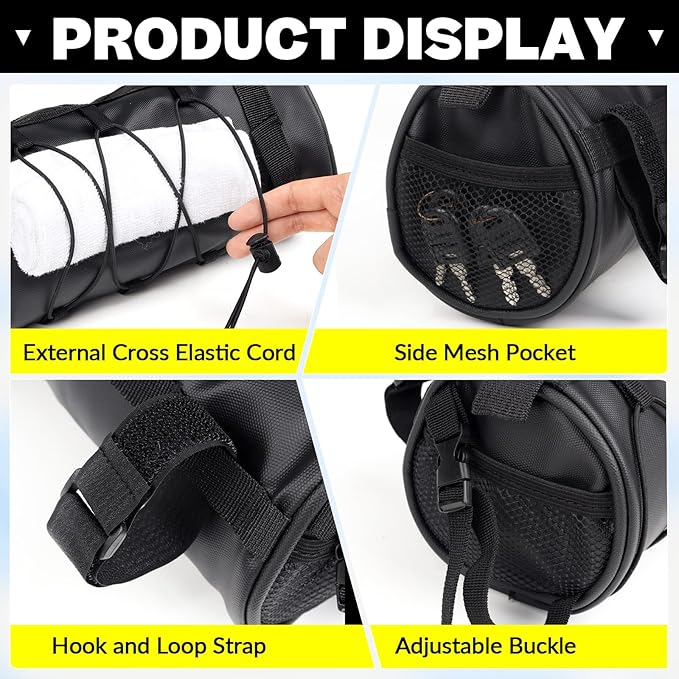 Bike Handlebar Bag, 2.5L Black Waterproof Bicycle Frame Front Bag, Multiple Bike Storage Roll Bag Bicycle Accessories with Shoulder Strap for Mountain Road Bikes