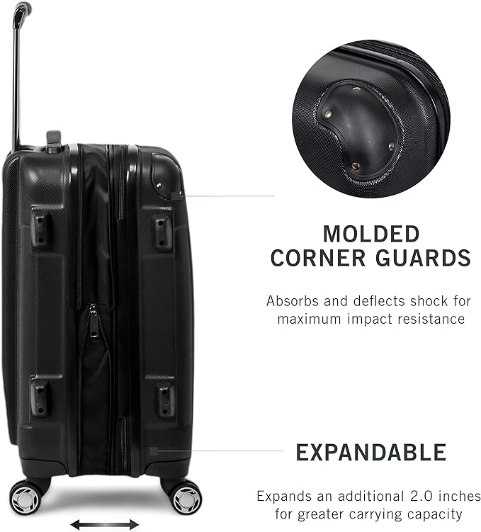 Kenneth Cole REACTION Renegade Luggage 拡張可能 8輪スピナー 軽量 ハードサイド スーツケース、ブラック、24インチ チェックイン