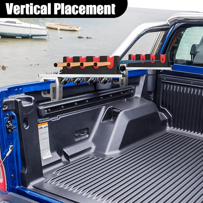 2 Pcs Fishing Rod Holders for Truck Bed 4-Rod Capacity Secure Clamp-on Design Fishing Pole Rack for Car Truck Bed