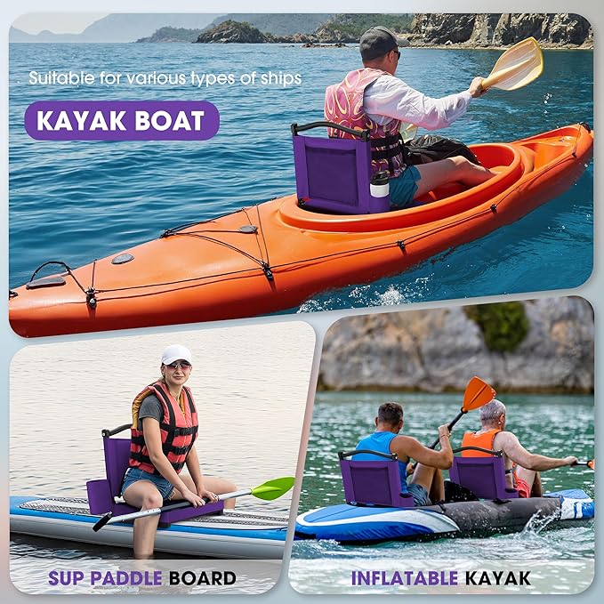 Fragess Bleacher seat, Stadium Seats with Back Support and Thick Cushion, Bleacher Chairs with Shoulder Strap and Side Pocket, Stadium Seat for Bleachers, Perfect for Sports Events(Purple)