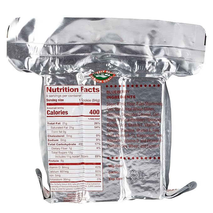 Grizzly Gear 非常用保存食料 - 3600カロリー ブルーベリーバー - 災害、ハリケーン、洪水対策用3日間72時間分 - 主要ブランドよりも低糖質、高栄養価 - 賞味期限5年