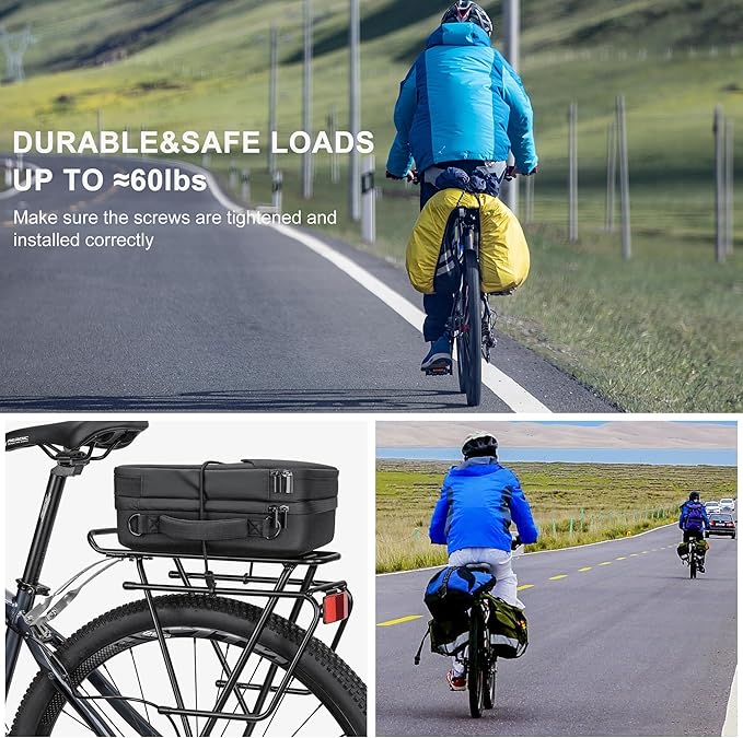 CXWXC Rear Bike Rack - Bike Cargo Rack for Disc Brake/Non-Disc Brake Mount - Bicycle Pannier Rack, Touring Carrier Rack fit 26”-29” and 700c
