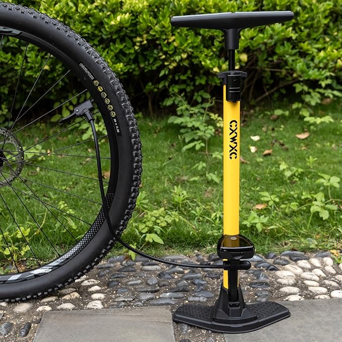 CXWXC Bike Floor Pump with Digital Gauge – 140 PSI Bicycle Tire Pump fits Presta & Schrader Valve – Portable Bike Air Pump with Large Display for Easy to Read