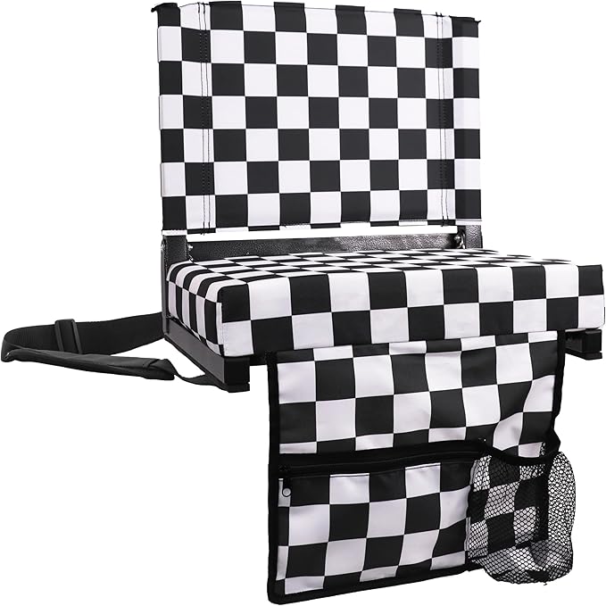 SPORT BEATS Stadium Seats with Back Support Bleacher Chairs with Back and Cushion Thick Padded Bleacher Seats Includes Shoulder Strap Check 1pc Standard