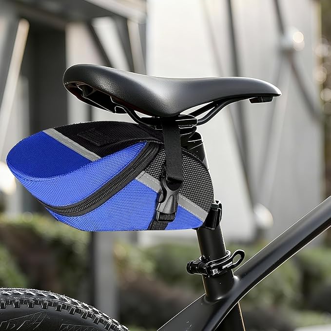 Bike Seat Bag - Bicycle Saddle Bag Under Seat Cycling Accessories Storage Pouch Wedge Pack for Mountain & Road Bike - Blue