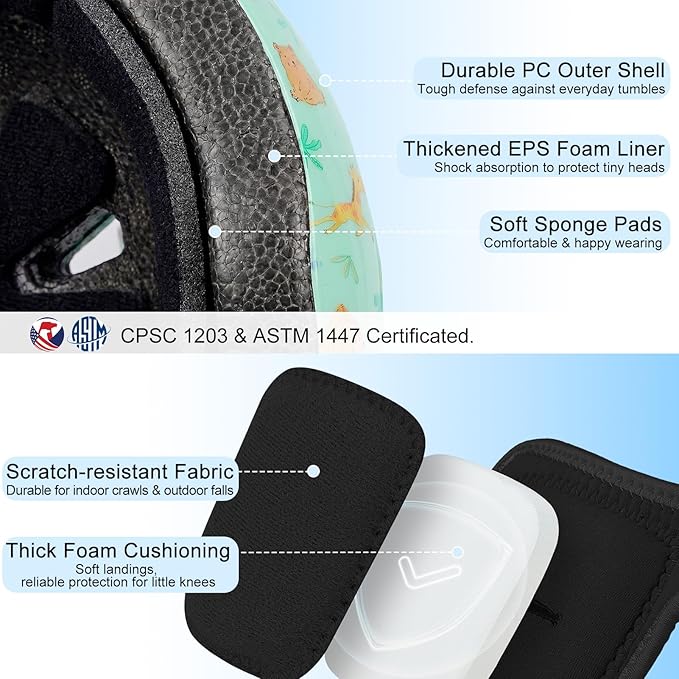 Toddler Helmet with Knee Pads and Elbow Pads Set for Kids Age 1-3, Adjustable Infant Baby Bike Helmet for Girls Boys for Balance Bike, Scooter, Bicycle