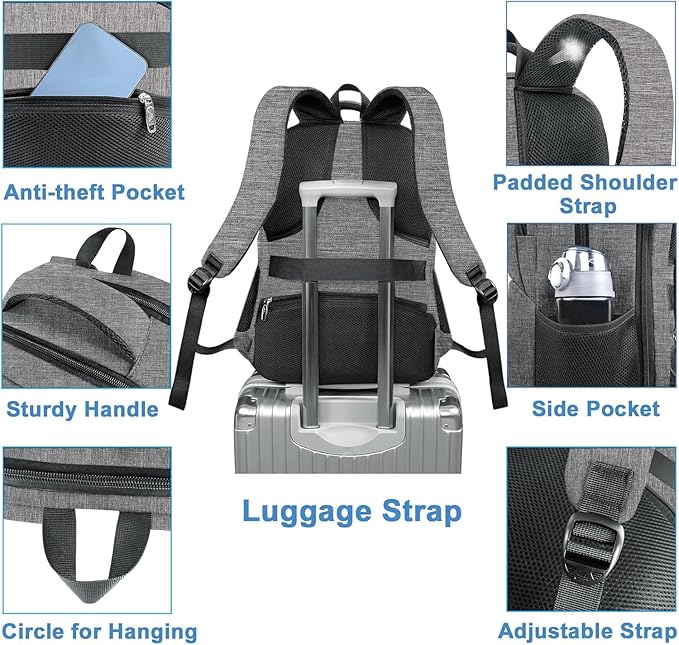 MATEIN Laptop Backpack with Lunch Box, 18 Inch Gray Mens Work Backpack for Office Commute College, Personal Item Insulated Lunch Work Bag for Traveling, Heavy Duty Travel Back Pack with Luggage Strap