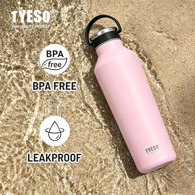 TYESO Stainless Steel Vacuum Insulated Water Bottle, Insulated Water Bottle with Soft Silicone Carry Handle (PINK, 17 OZ)