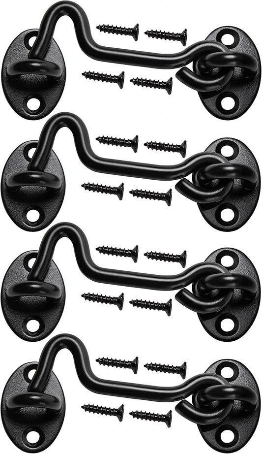 4 Pack 4" Barn Door Latch Door Lock Hardware, Sliding Door Lock Eye Hook Latch with Screws, Rust-Resistant Metal Gate Latch, Privacy Hooks Latch for Inside Door, Window, Wooden Fence, Garage