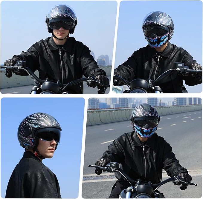 TRIANGLE Convertible Full Face Motorcycle Helmet DOT Approved for Men Women, Multi-Configuration 3/4 Open Face Street Bike Helmet with Internal Tinted Sunshield, Includes Storage Bag
