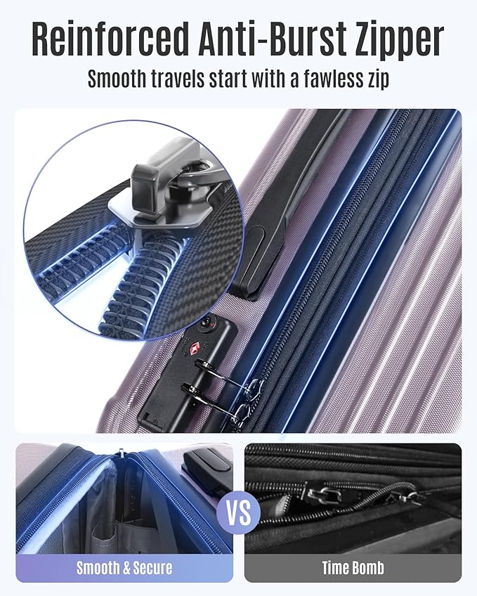 LIGHT FLIGHT 機内持ち込みスーツケース 22x14x9 航空会社承認済み、耐久性のあるハードシェル機内持ち込みスーツケース（ホイール付き）、拡張可能なハードサイド軽量旅行用スーツケース、TSAロック付き 20インチ機内持ち込み、ローズパープル