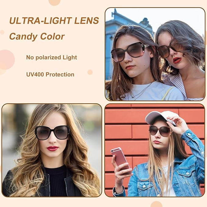 DragonflyDreams レディースビッグサングラス 4点セット UV400対応 オーバーサイズ クラシックトレンド レディーズサングラス スパークリングビッグフレーム