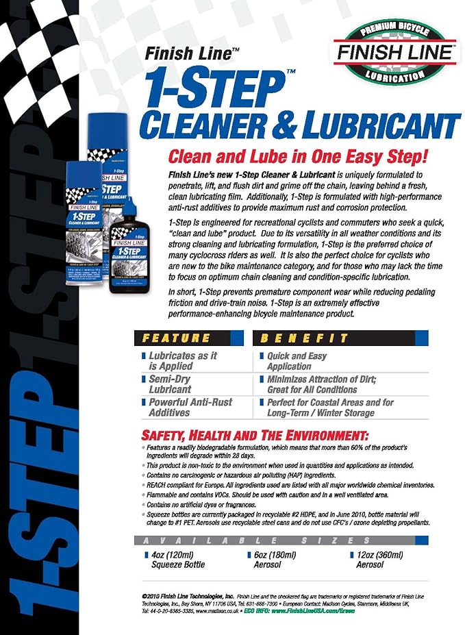 Finish Line 1-Step Bicycle Chain Cleaner and Lubricant, 8-Ounce Aerosol Spray