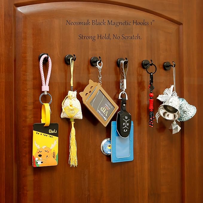 Neosmuk Magnetic Hooks, Heavy Duty 85lb+ Strong Magnet Hook for Cruise Cabins, Cruise Ship Essentials for Hanging, Metal Wall Refrigerator Hangers (Black, 10 Pack)